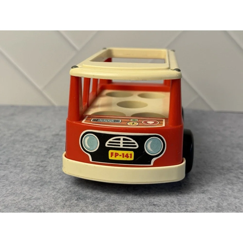 Vintage Fisher Price Little People Mini Bus Red Toy Vehicle FP-141 1969